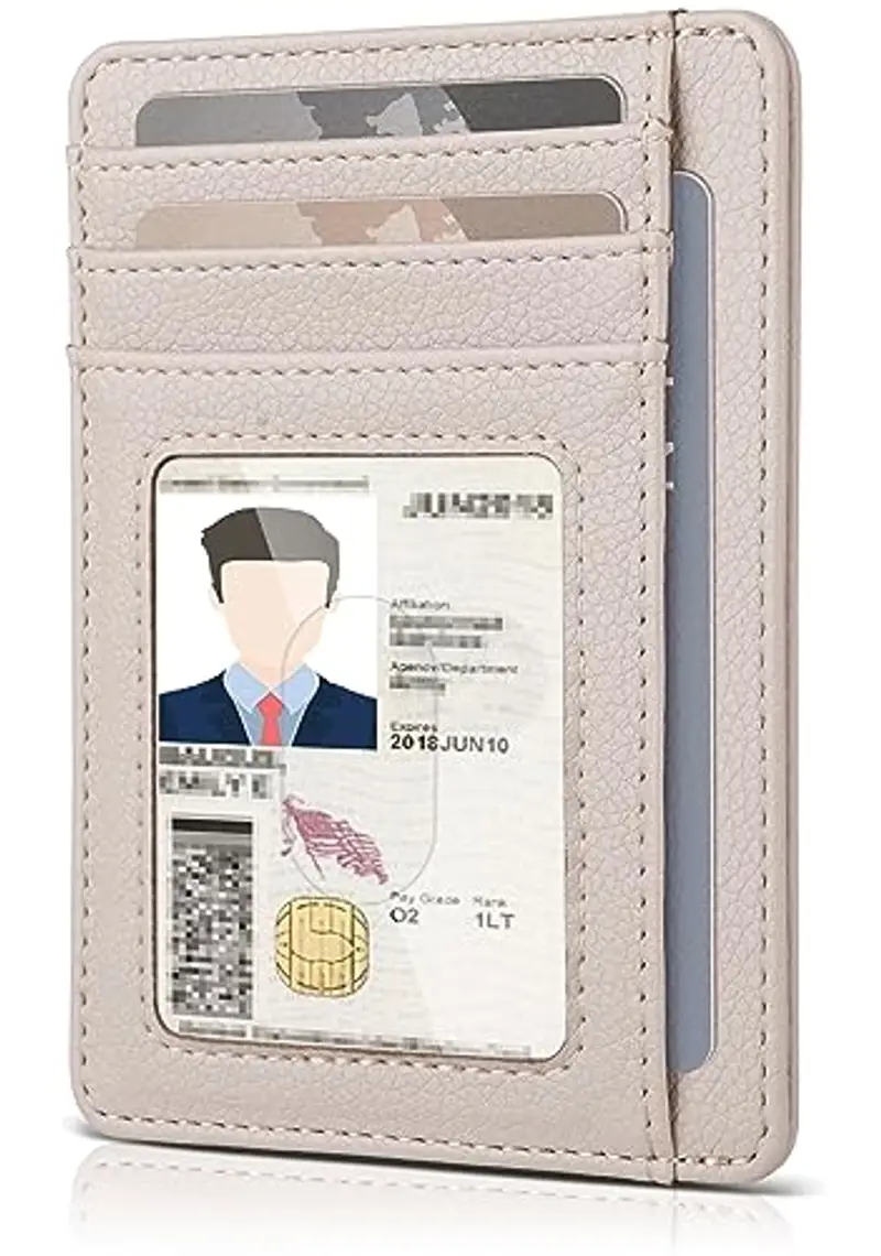 Teskyer Porta Carte Credito, Portafoglio in pelle PU, Portafoglio Piccolo Sottile, Protezione RFID, Design Minimalista, Beige