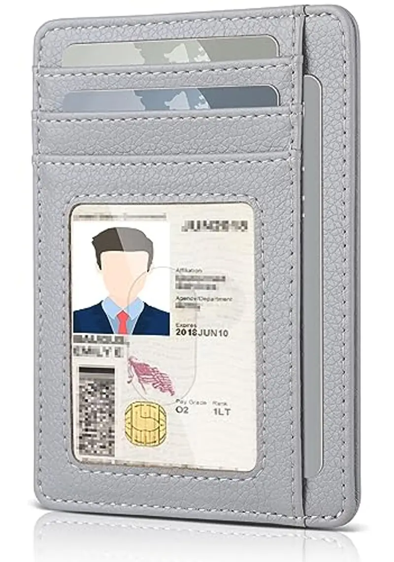 Teskyer Porta Carte Credito, Portafoglio in pelle PU, Portafoglio Piccolo Sottile, Protezione RFID, Design Minimalista, Grigio Chiaro