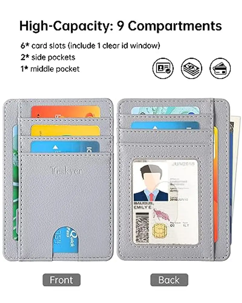 Teskyer Porta Carte Credito, Portafoglio in pelle PU, Portafoglio Piccolo Sottile, Protezione RFID, Design Minimalista, Grigio Chiaro miniatura 2