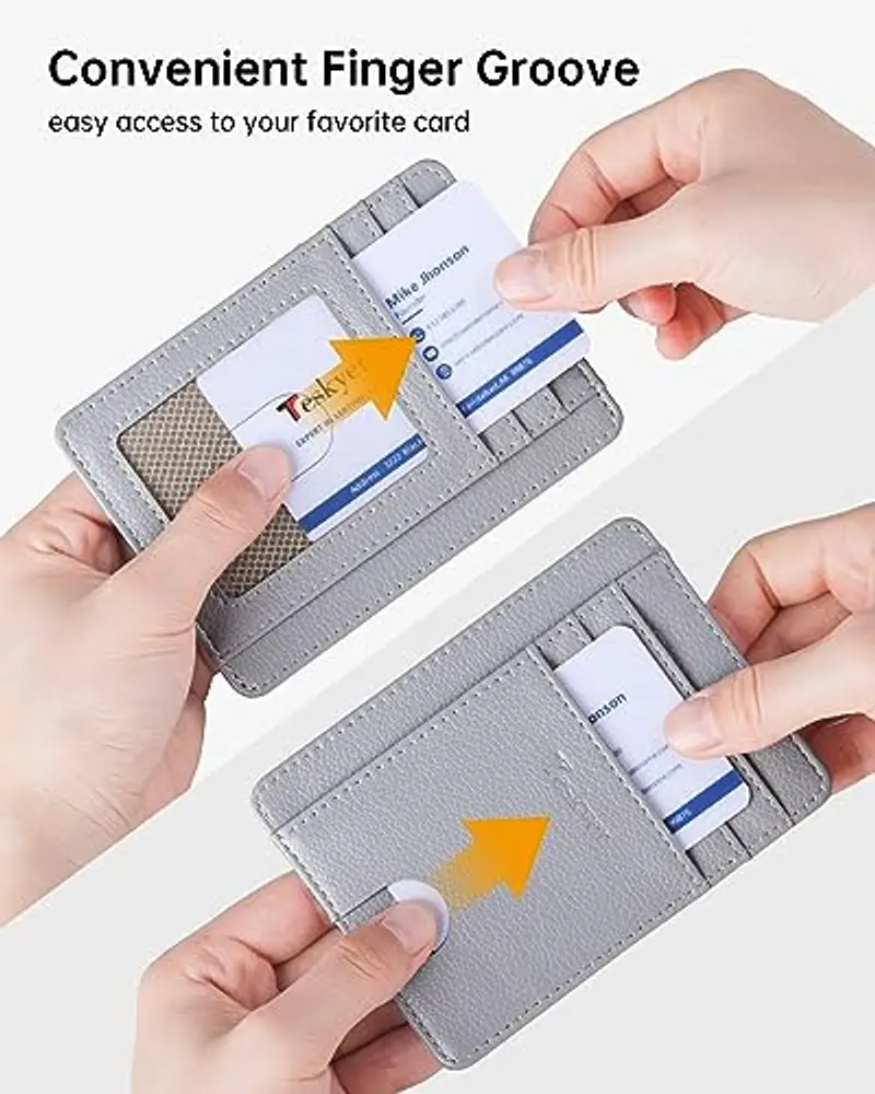 Teskyer Porta Carte Credito, Portafoglio in pelle PU, Portafoglio Piccolo Sottile, Protezione RFID, Design Minimalista, Grigio Chiaro miniatura 3