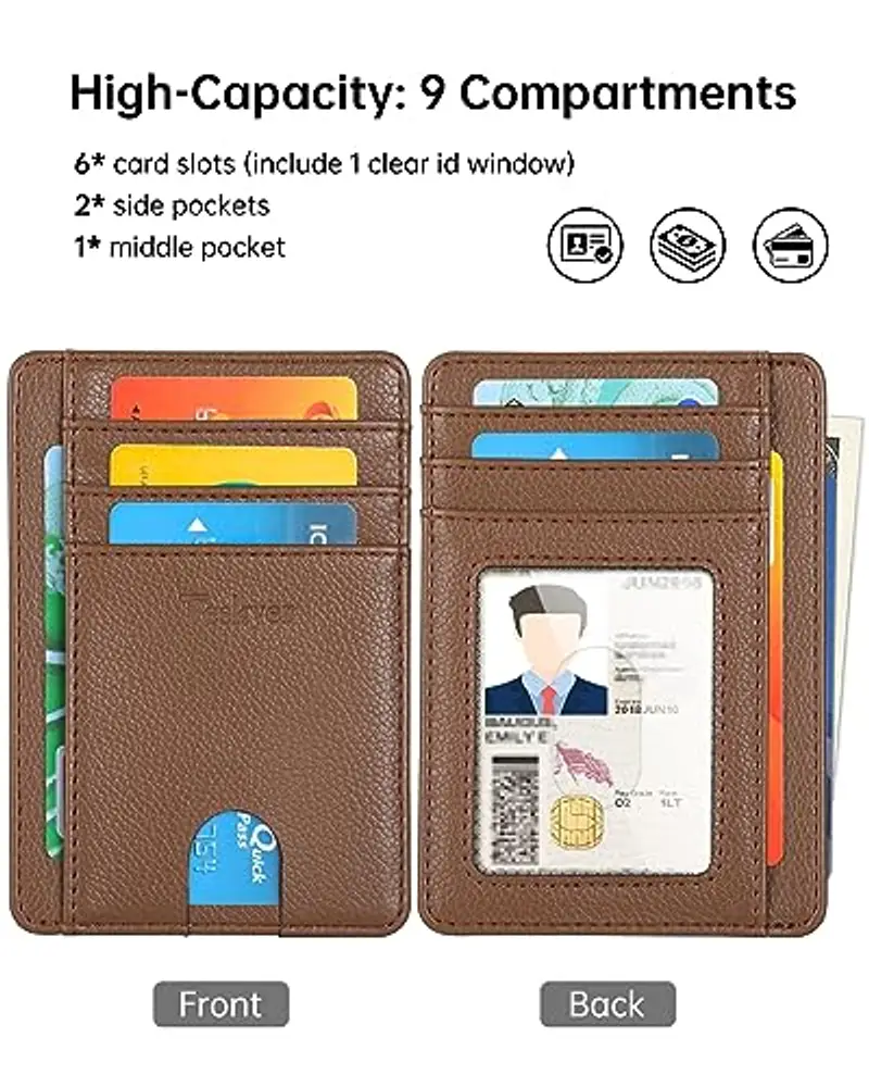 Teskyer Porta Carte Credito, Portafoglio in pelle PU, Portafoglio Piccolo Sottile, Protezione RFID, Design Minimalista, Marrone miniatura 2