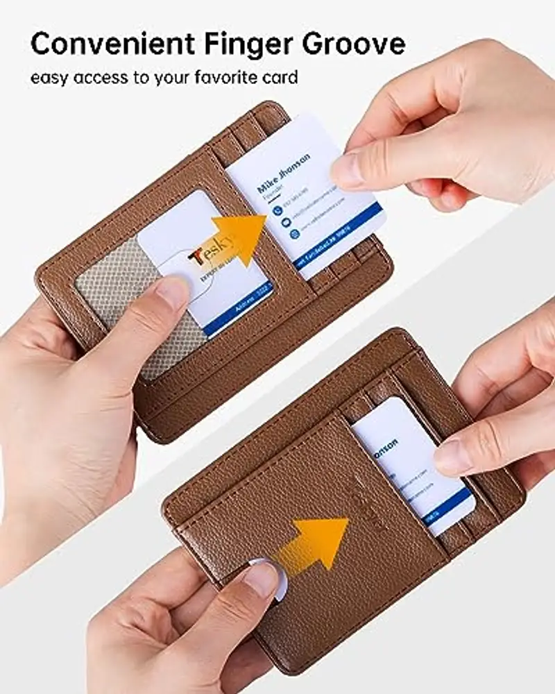Teskyer Porta Carte Credito, Portafoglio in pelle PU, Portafoglio Piccolo Sottile, Protezione RFID, Design Minimalista, Marrone miniatura 3