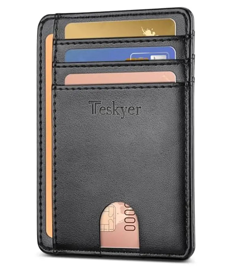 Teskyer Porta Carte Credito Uomo, Portafoglio in pelle PU, Portafoglio Uomo Piccolo Sottile, Protezione RFID, Design Minimalista, Nero