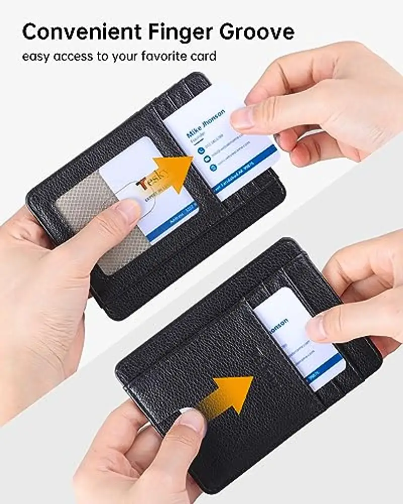 Teskyer Porta Carte Credito Uomo, Portafoglio Uomo Piccolo Sottile, Protezione RFID, Design Minimalista, Nero miniatura 3