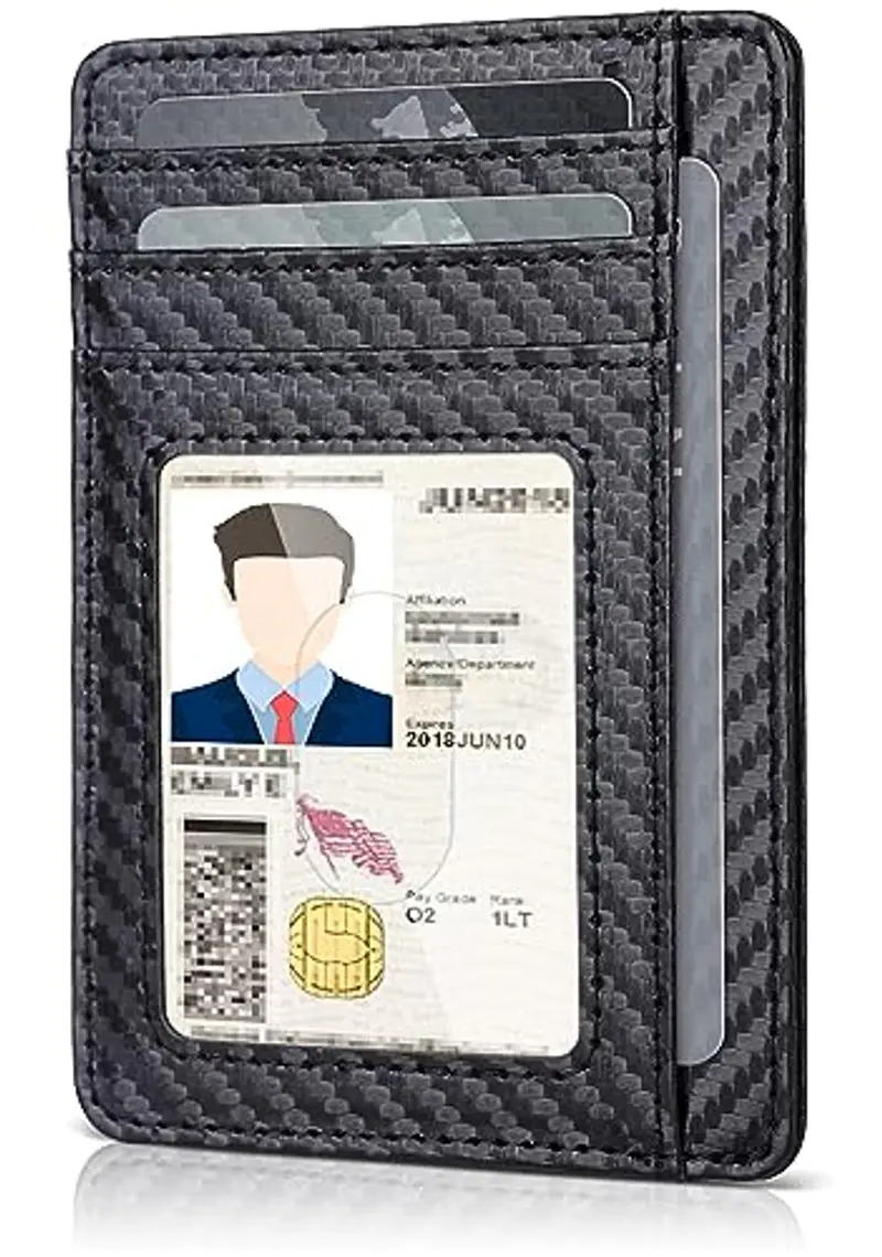 Teskyer Porta Carte Credito Uomo, Portafoglio Uomo Piccolo Sottile, Protezione RFID, Design Minimalista, Weave Nero
