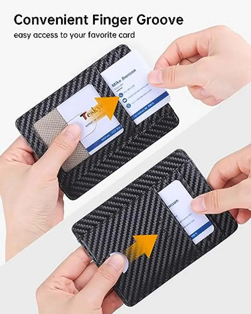 Teskyer Porta Carte Credito Uomo, Portafoglio Uomo Piccolo Sottile, Protezione RFID, Design Minimalista, Weave Nero miniatura 3