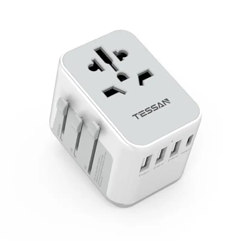TESSAN Adattatore Universale da Viaggio, Presa Universale da Viaggio con 3 USB A e 1 USB C, Adattatore Spina Internazionale per Americana USA Giapponese UK Inglese Australia Messico Tailandia