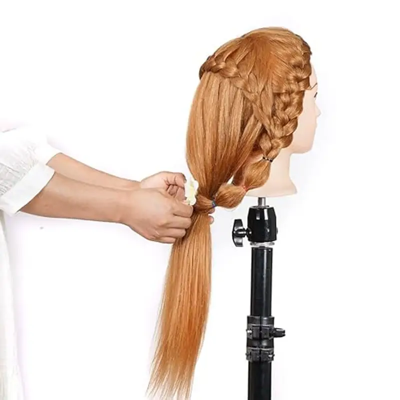 Testa da parrucchiere, 60% True Hair Gold 22 pollici, testa professionale, testa per allenamento della bambola, con supporto + set di acconciature per capelli fai da te miniatura 3