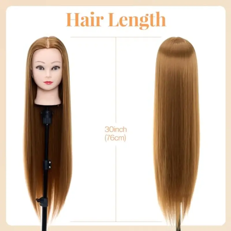 Testa di allenamento Neverland, 30 pollici marrone 100% fibra sintetica Capelli Parrucchiere Parrucchiere Manichino miniatura 2