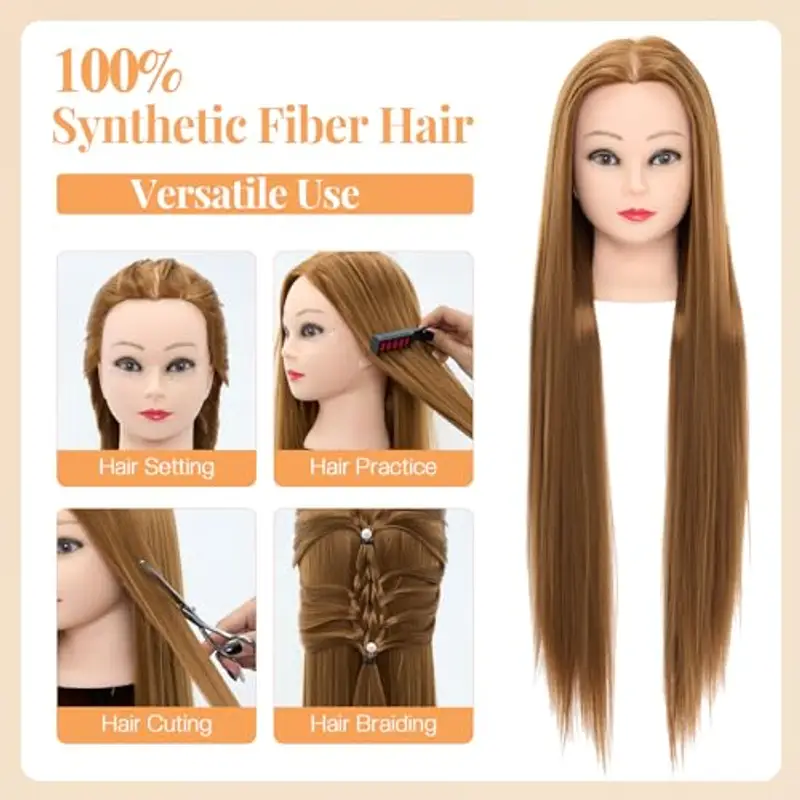 Testa di allenamento Neverland, 30 pollici marrone 100% fibra sintetica Capelli Parrucchiere Parrucchiere Manichino miniatura 3