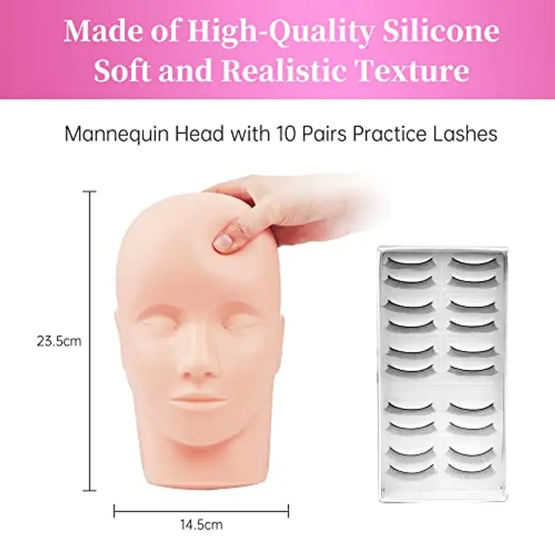 Testa di Manichino in Silicone per Extension Ciglia, con Ciglia Praticate Autoadesive Strumenti di Formazione Beauty7 miniatura 2