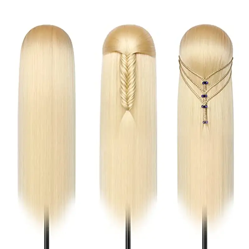 Testa Per Parrucchiere, 28 inch 100% Sintetica Testina Parrucchiere Capelli Testina Per Parruchieri Testina Parrucchiere Capelli con Staffa + DIY Accessori Per Capelli (Bionda) miniatura 2