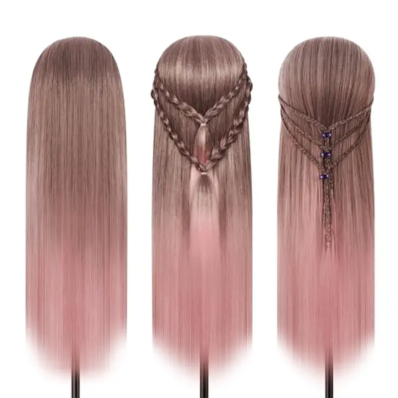 Testa Per Parrucchiere, 28 inch 100% Sintetica Testina Parrucchiere Capelli Testina Per Parruchieri Testina Parrucchiere Capelli con Staffa+ DIY Accessori Per Capelli?Rosa sfumato miniatura 3