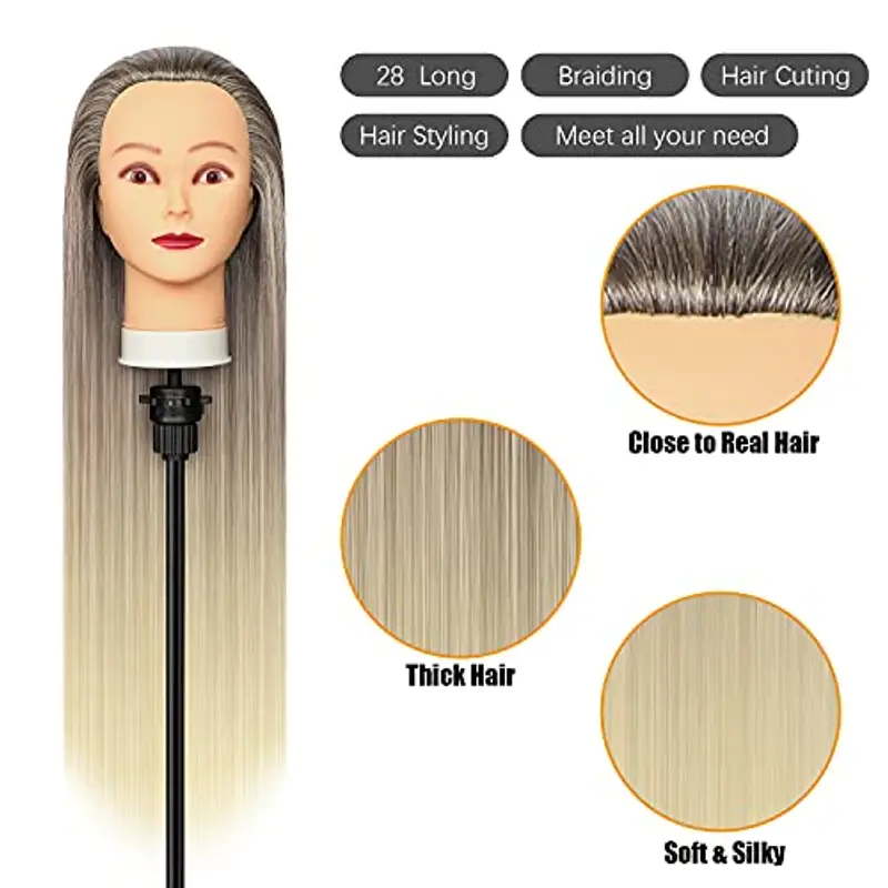 Testa Per Parrucchiere, 28 inch Testina Parrucchiere Capelli 100% fibre Sintetiche Parrucchiere Testa Testina Parrucchiere Capelli con Morsetto Libero e DIY Accessori Per Capelli (Dorato) miniatura 2