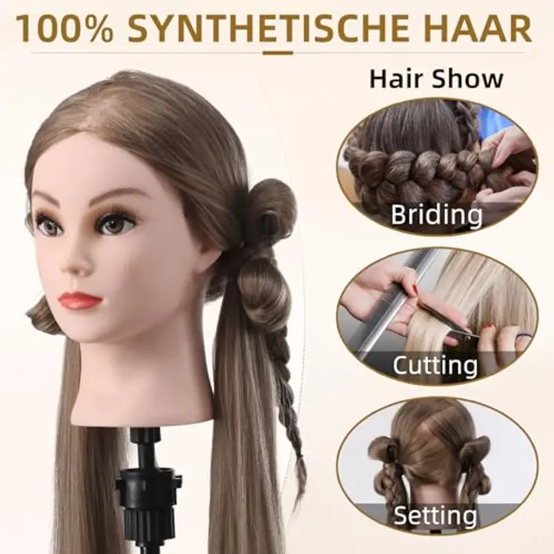 Testa per parrucchieri 26" Testina Parrucchiere Capelli 100% Sintetica Morbidi Testa per Acconciature Testa miniatura 2