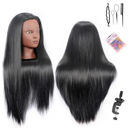 Testa per parrucchieri,26" Testina Parrucchiere Capelli Testa per Acconciature Testa Parrucchiera con Staffa+ DIY
