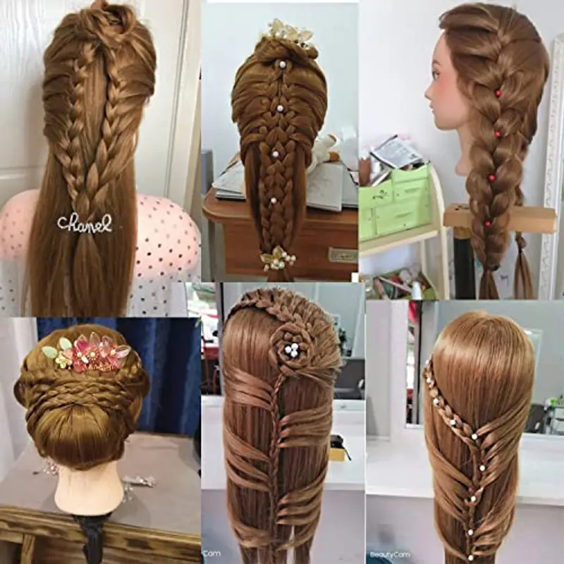 Testa per parrucchieri, 26" Testina Parrucchiere Capelli Testa per Acconciature Testa Parrucchiera con Staffa+ DIY Accessori per Capell (60% True Hair Brown) miniatura 3