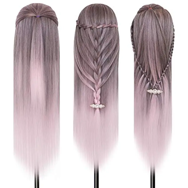 Testa per parrucchieri, DanseeMeibr 26" Morbidi Ombre Testina Parrucchiere Capelli 100% Sintetica Testa per miniatura 2
