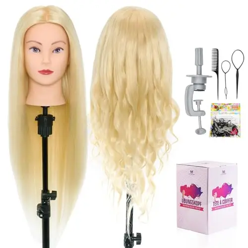 Testa per parrucchieri, Neverland 28" 60% Veri Capelli Testina Parrucchiere, Manichino Cosmetologia Formazione Pratica