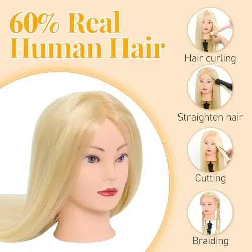 Testa per parrucchieri, Neverland 28" 60% Veri Capelli Testina Parrucchiere, Manichino Cosmetologia Formazione Pratica miniatura 2