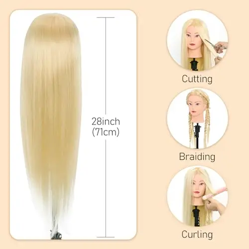 Testa per parrucchieri, Neverland 28" 60% Veri Capelli Testina Parrucchiere, Manichino Cosmetologia Formazione Pratica miniatura 3