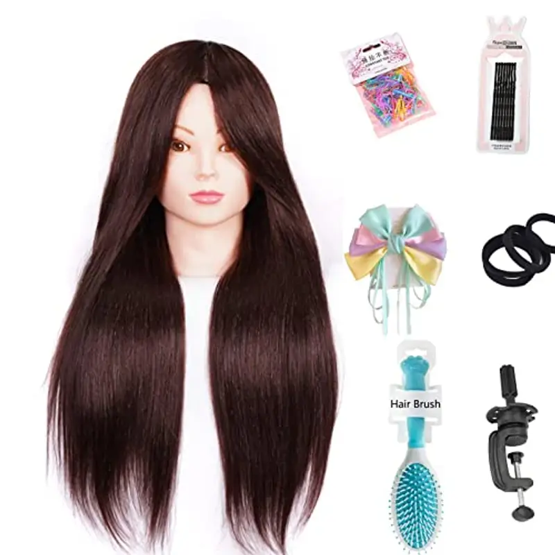 Teste da allenamento, 24 pollici, per parrucchieri, 50% veri capelli umani, testa di esercizio, testa di parrucchiere,