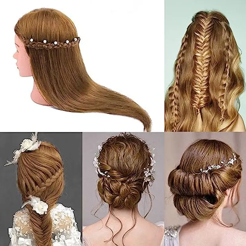 Testina Parrucchiere Capelli, TopDirect 18"/46cm 100% Veri Capelli Testa per Parrucchieri Testa per Acconciature Manichino Cosmetologia Formazione con Morsetto + DIY Accessori per Capelli miniatura 2