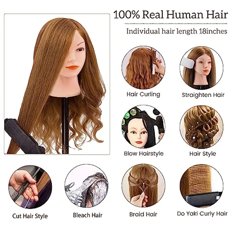 Testina Parrucchiere Capelli, TopDirect 18"/46cm 100% Veri Capelli Testa per Parrucchieri Testa per Acconciature Manichino Cosmetologia Formazione con Morsetto + DIY Accessori per Capelli miniatura 3