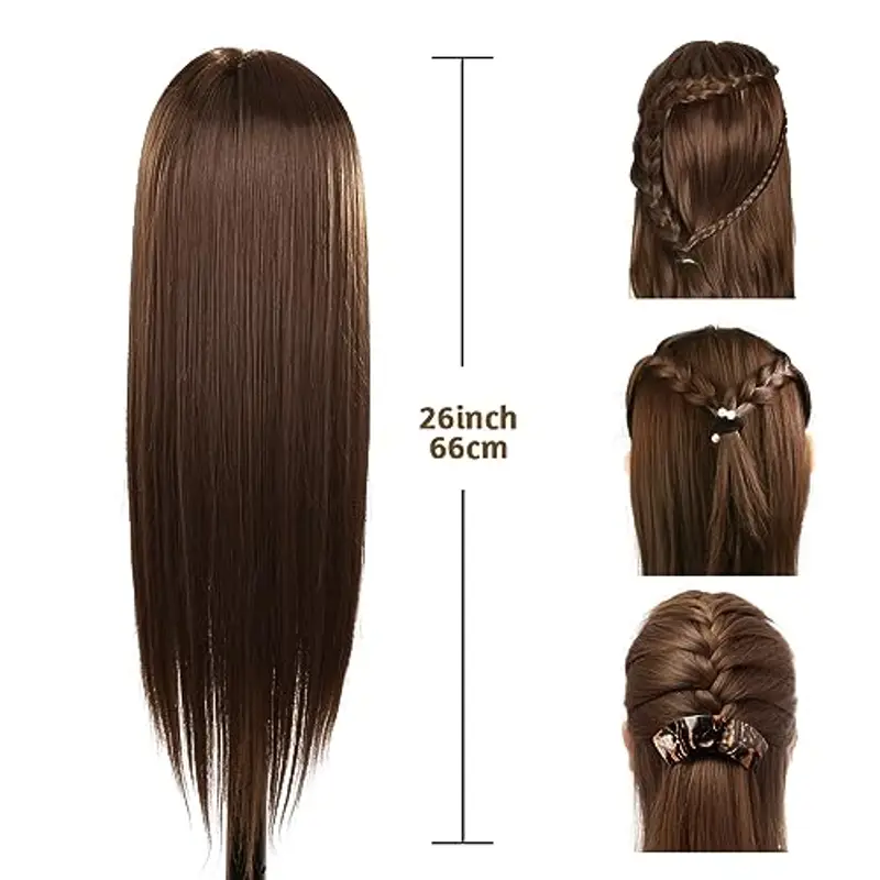 Testina Parrucchiere Capelli, TopDirect 66cm/26" 70% Veri Capelli Testa per Parrucchieri Testa per Acconciature Manichino Cosmetologia Formazione con Morsetto + 7pcs Extension Capelli Clip miniatura 3