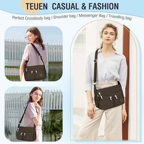 TEUEN Borsa Tracolla Donna Media Borse a Spalla Borsetta in Nylon Impermeabile Messaggero Borsa Crossbody di Grande miniatura 2