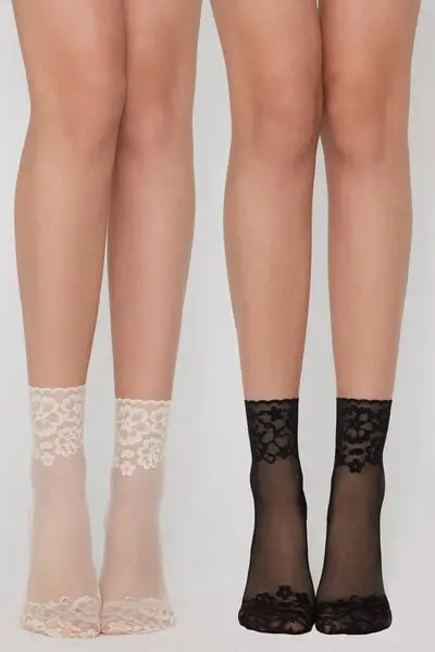 2 Paia Calzini Corti Retina Donna Donna