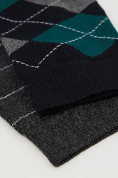 2 Paia Calzini Lunghi Cotone Uomo Fantasia Uomo Blu miniatura 2