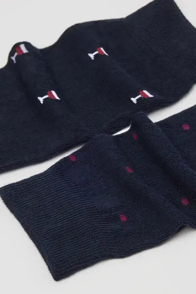 2 Paia Calzini Lunghi Cotone Uomo Fantasia Uomo Blu miniatura 2