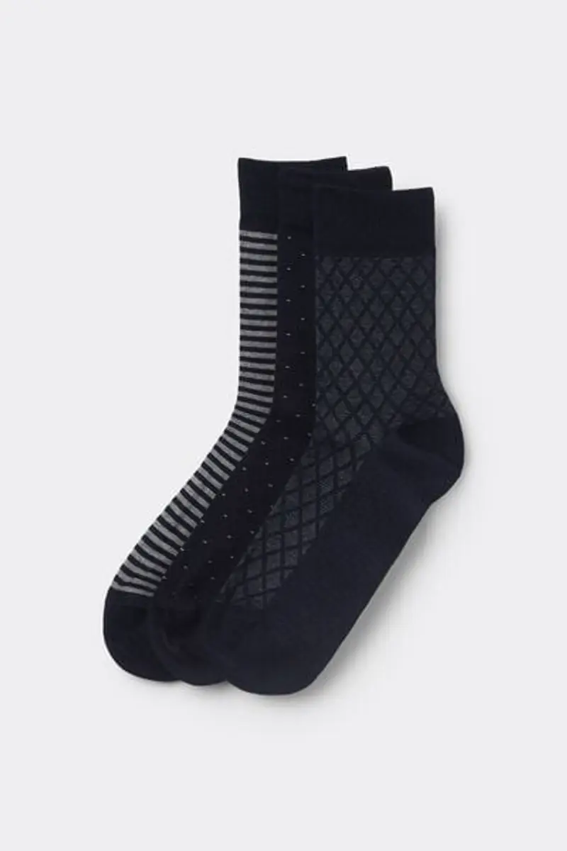 Tezenis 3 Paia Calzini Corti Cotone Senza Bordo Fantasia Uomo Uomo Nero Taglia TU