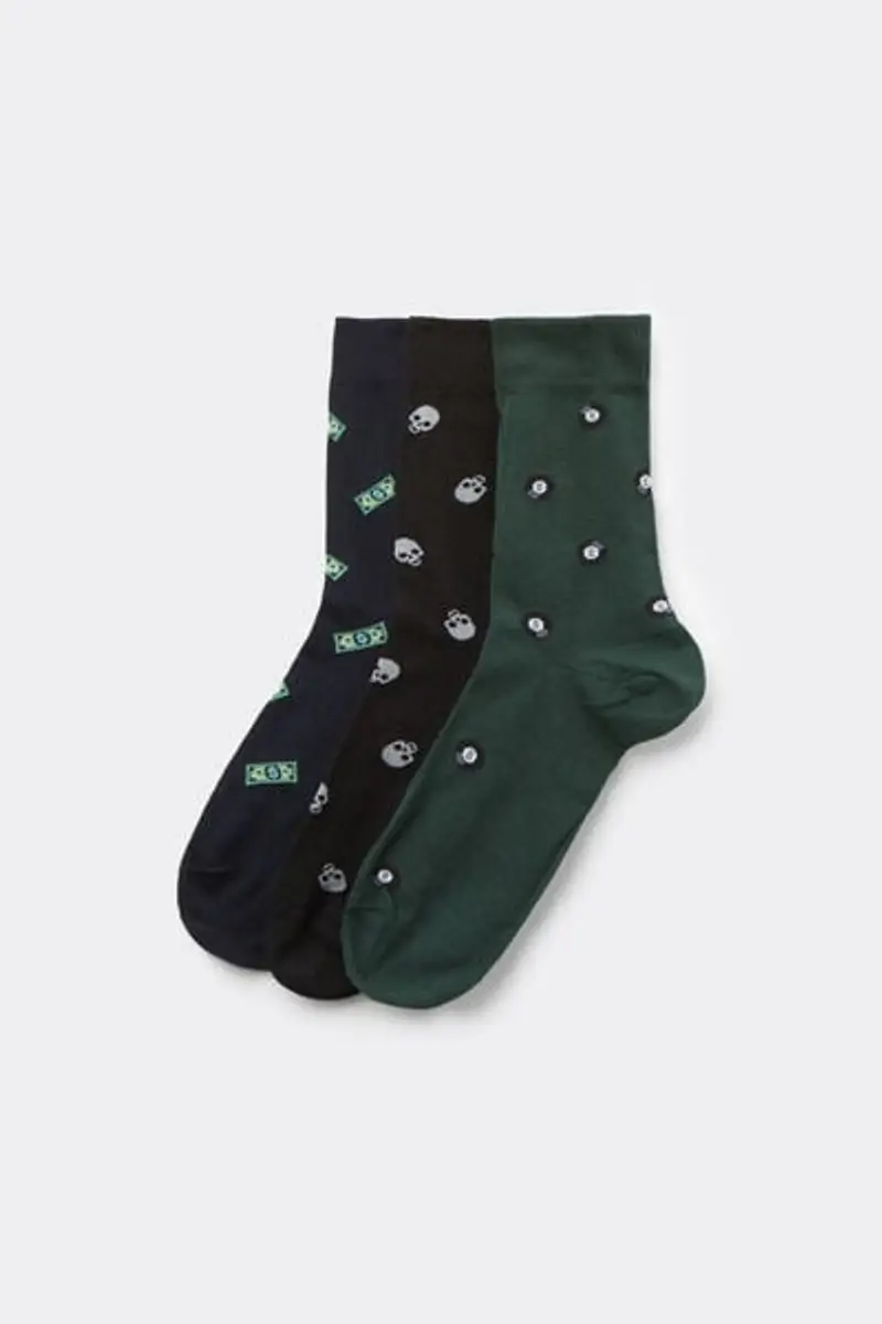 3 Paia Calzini Corti Cotone Senza Bordo Fantasia Uomo Uomo Stampa