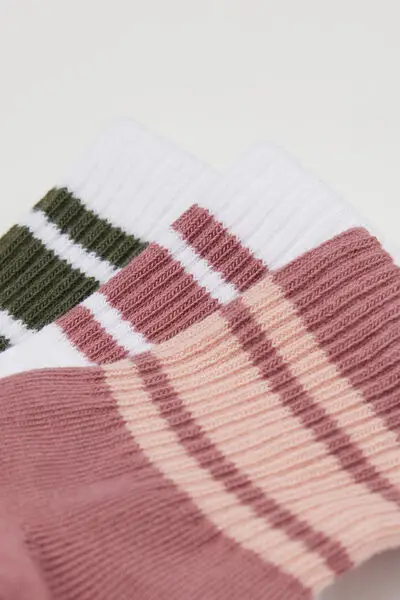 3 Paia Calzini Corti in Cotone Riga Sport Bimba Bambina Righe miniatura 2