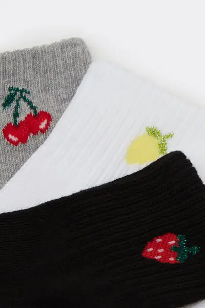 3 Paia Calzini Corti in Cotone Riga Sport Bimba Bambina Stampa miniatura 2