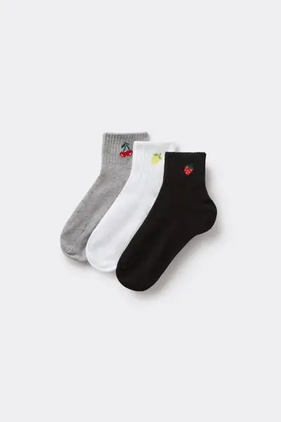 3 Paia Calzini Corti in Cotone Riga Sport Bimba Bambina Stampa