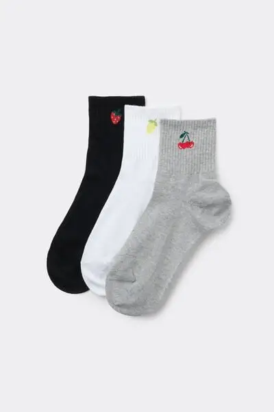 3 Paia Calzini Corti in Cotone Sport Fantasia Donna Donna Stampa