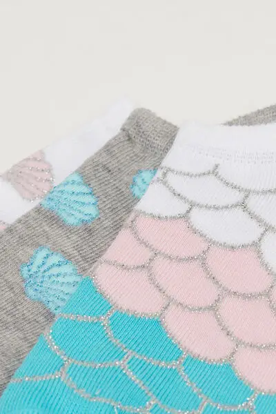 3 Paia Pedulini in Cotone Fantasia Bimba Bambina Grigio miniatura 2