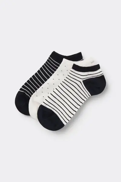 3 Paia Pedulini in Cotone Fantasia Donna Donna Multicolore