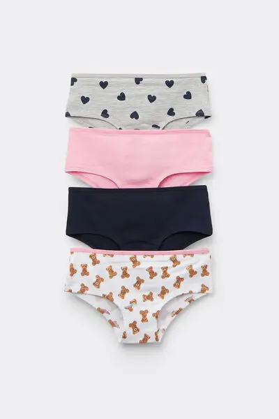 4 Paia Culotte Bimba Cotone Stampato Bambina Bianco
