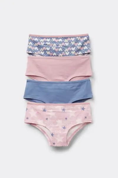 4 Paia Culotte Bimba Cotone Stampato Bambina Blu