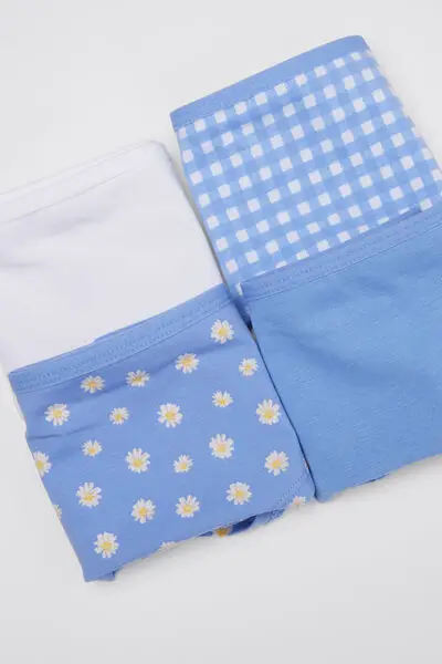 4 Paia Culotte Bimba Cotone Stampato Bambina Blu miniatura 2