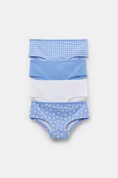 4 Paia Culotte Bimba Cotone Stampato Bambina Blu