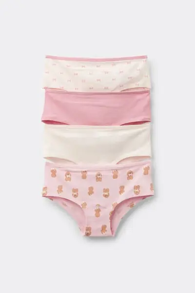 4 Paia Culotte Bimba Cotone Stampato Bambina Rosa
