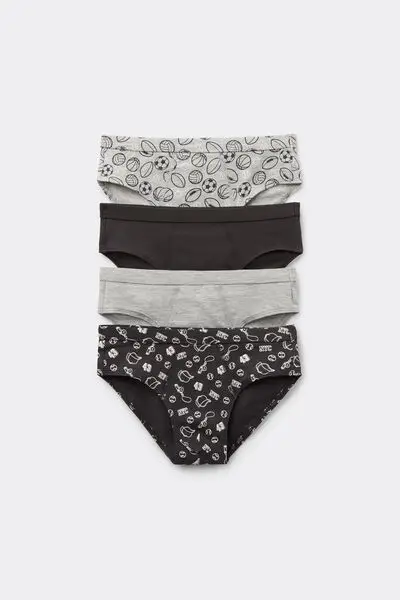 4 Paia di Slip Bimbo in Cotone Stampato Bambino Nero