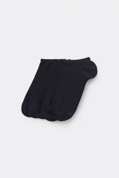 5 Paia Pedulini in Cotone Tinta Unita Unisex Donna Blu