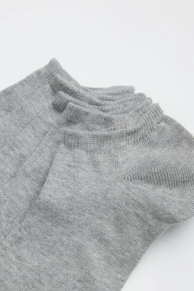 5 Paia Pedulini in Cotone Tinta Unita Unisex Donna Grigio miniatura 2