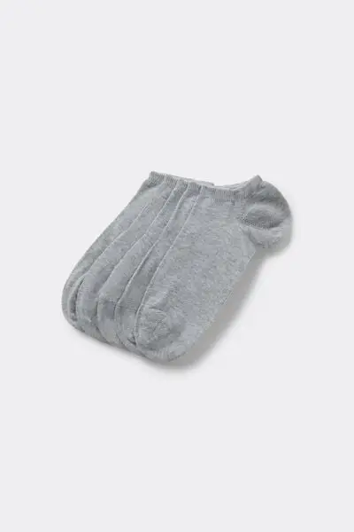 5 Paia Pedulini in Cotone Tinta Unita Unisex Donna Grigio